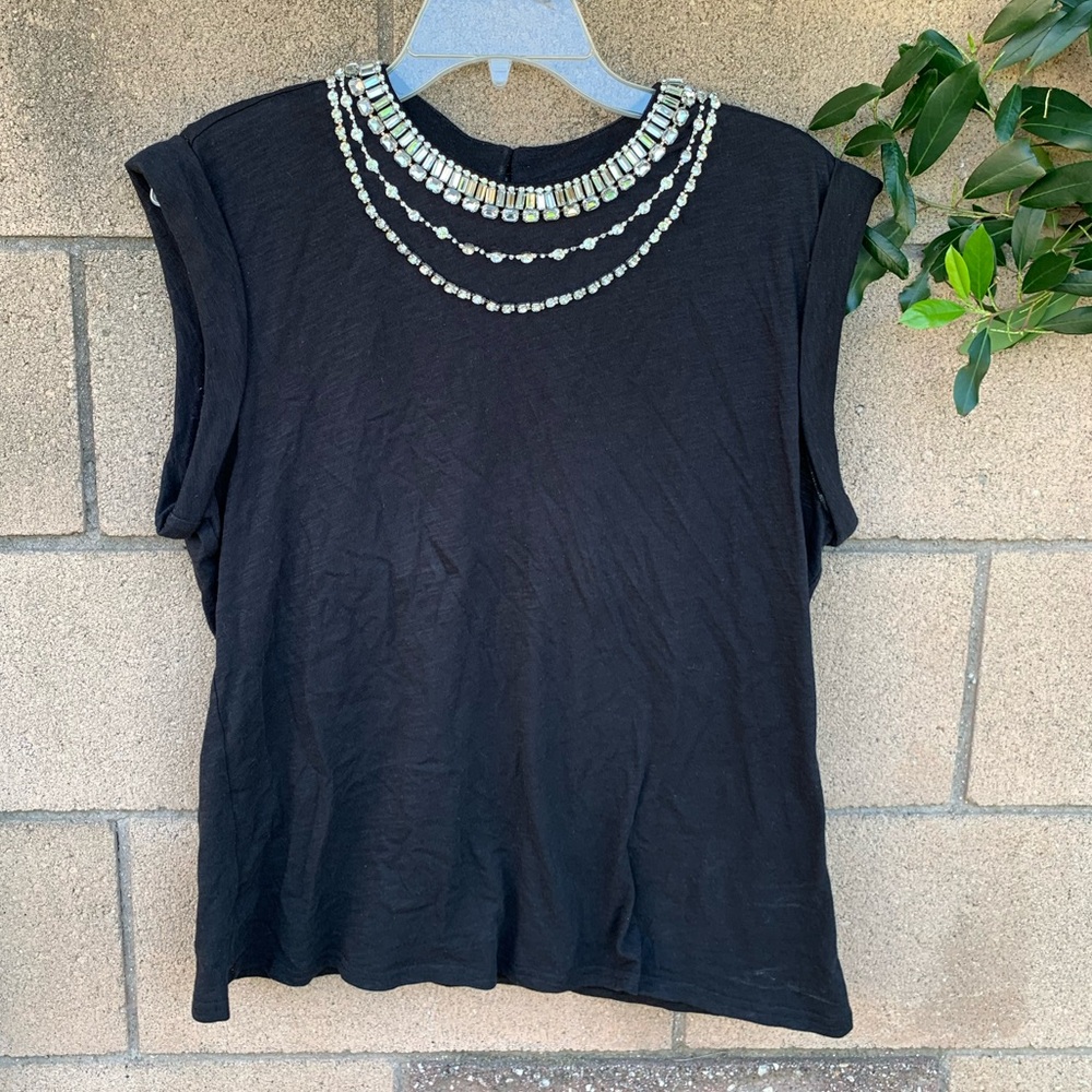 Cinq a Sept Layered Necklace Crewneck Sleeveless Top in Black